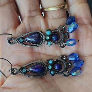 Blue Beaded Drop Earrings